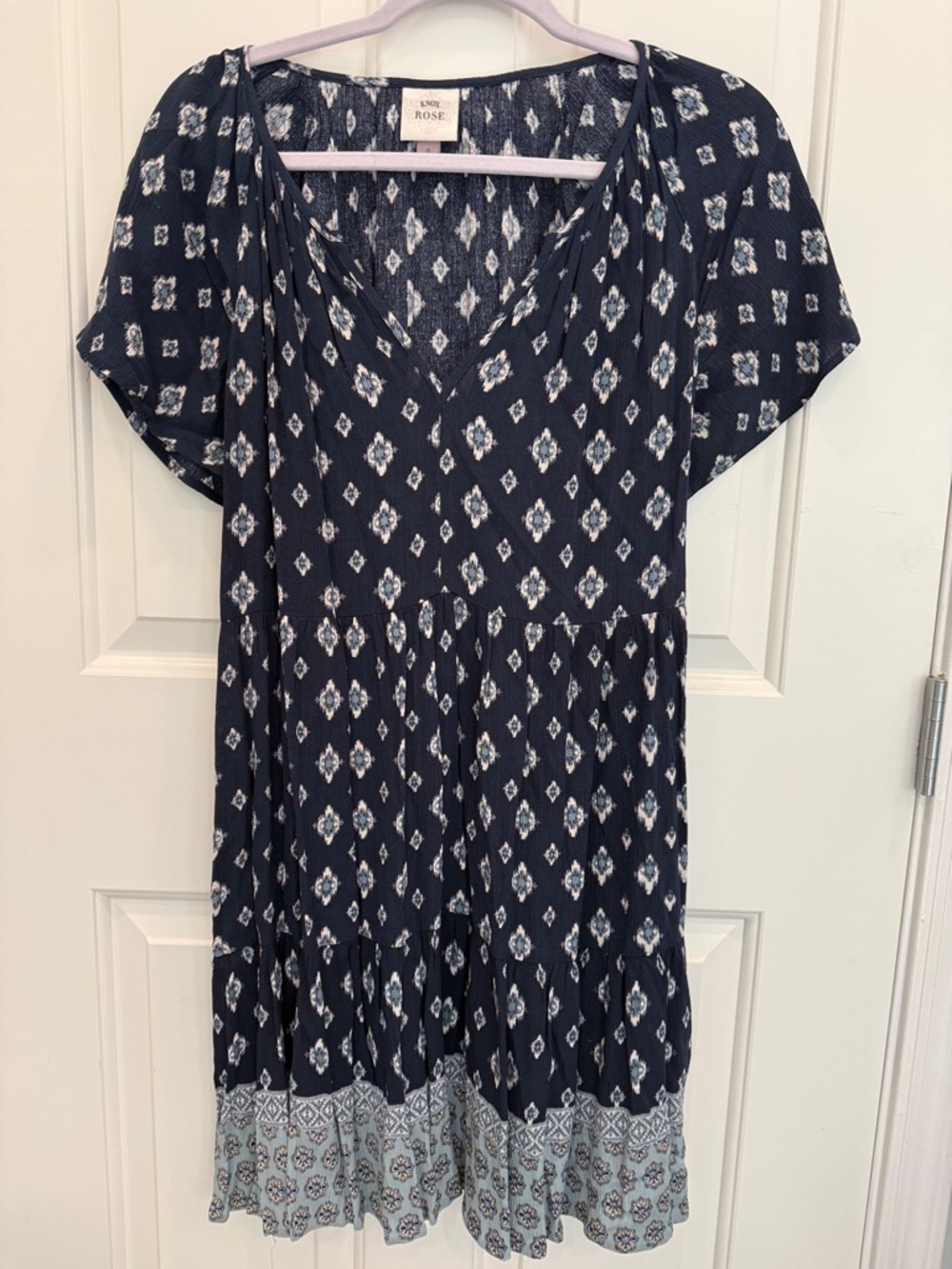 Knox Rose Navy and White Diamond Print Dress